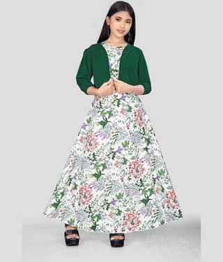 Aarya Creation Crepe Fit And Flare Dress For Girls ( Pack of 1 , Green )