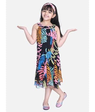 StyleStone Crepe A-line For Girls ( Pack of 1 , Black )