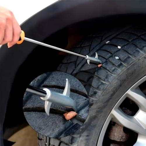 Car Tire Stone Remover Hook, Rust-Resistance Tire Groove Stones Cleaning Tool for Motor Bike Truck Tyre Protector Repair Tools with Solid Rubber Handle with Car Interior Cleaning Soft Brush view 3