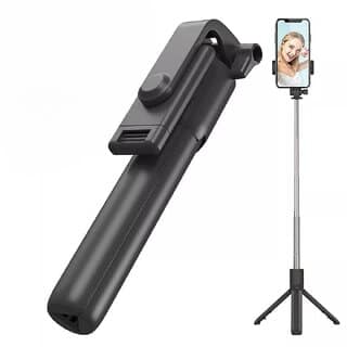 Premium R1 Bluetooth Selfie Sticks with Remote, 3-in-1 Multifunctional Selfie Stick Tripod Stand Mobile Stand Compatible with All Phones (Black)