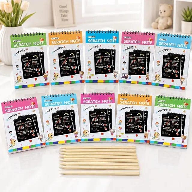 10 Pcs 2-in-1 Water Colour & Scratch Art Books as Birthday Return Gifts for Kids|Assorted Themes|8 Activity Pages per Kit with Brush & Stylus|Drawing & Painting for Boys & Girls view 3