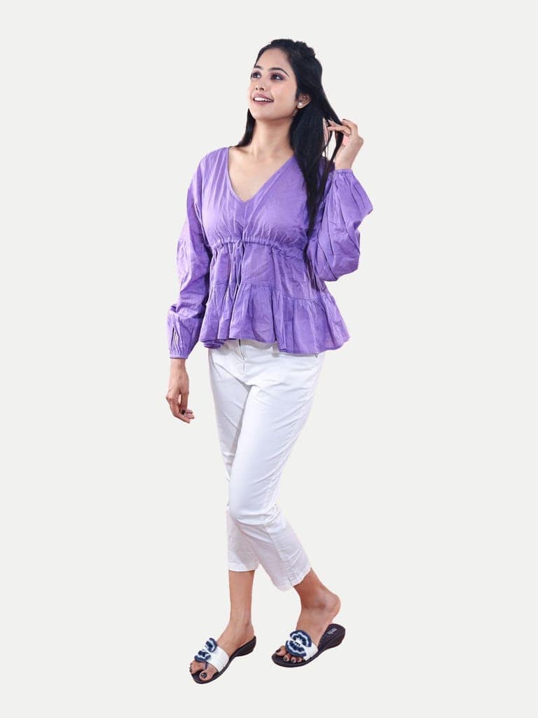 Women Violet Peplum Top view 2