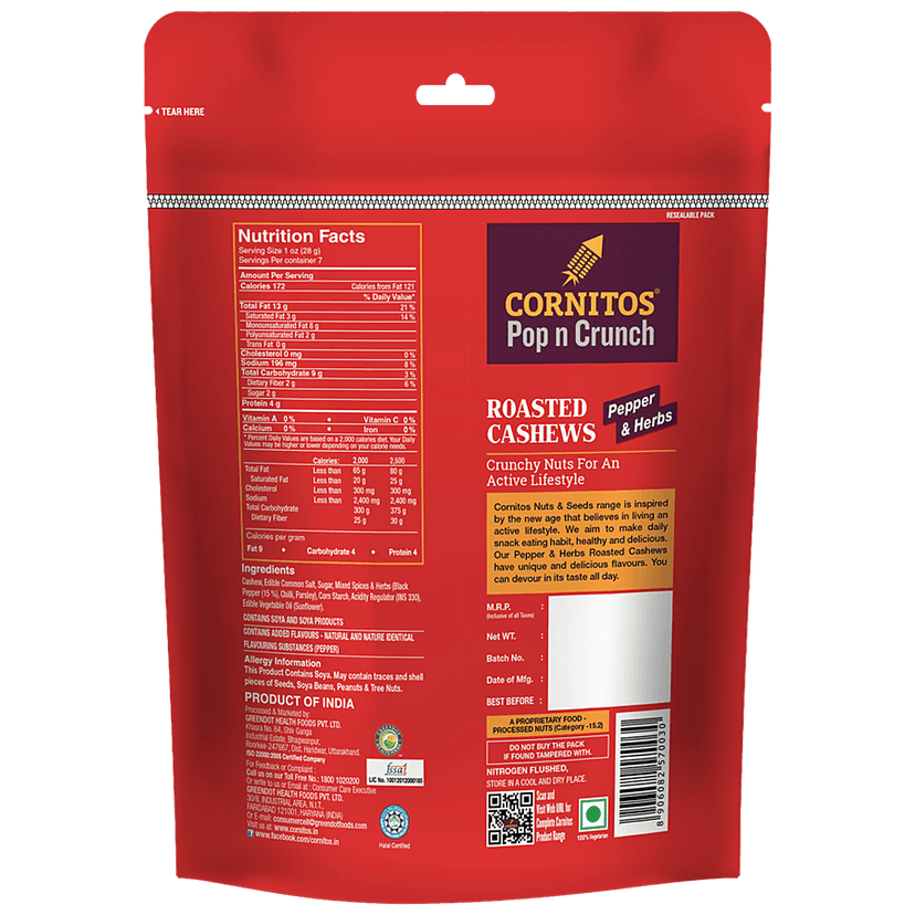 Cornitos Pepper & Herbs Roasted Cashews, 200 G view 2