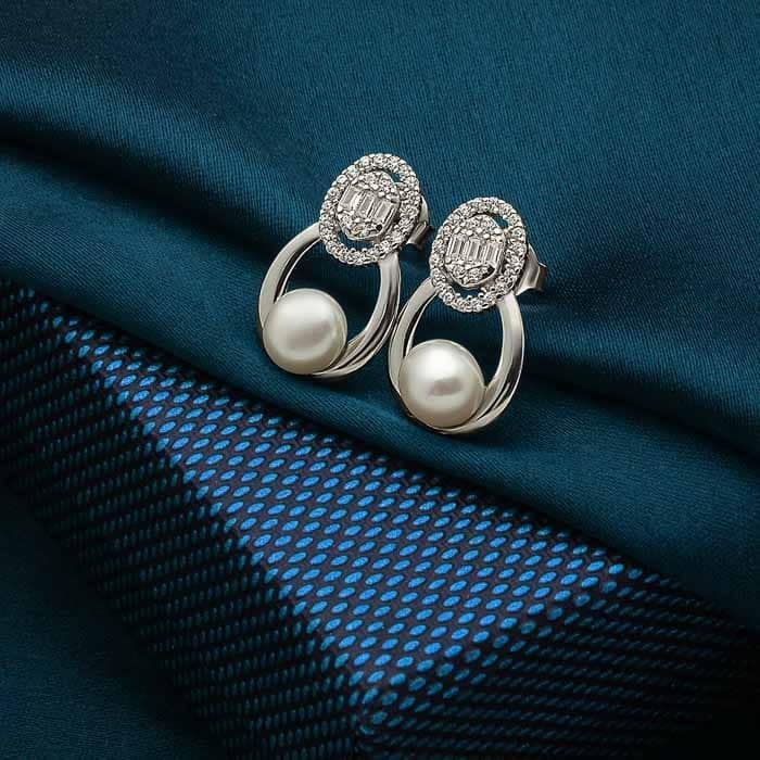 Silver Elegant Pearl Earrings view 3
