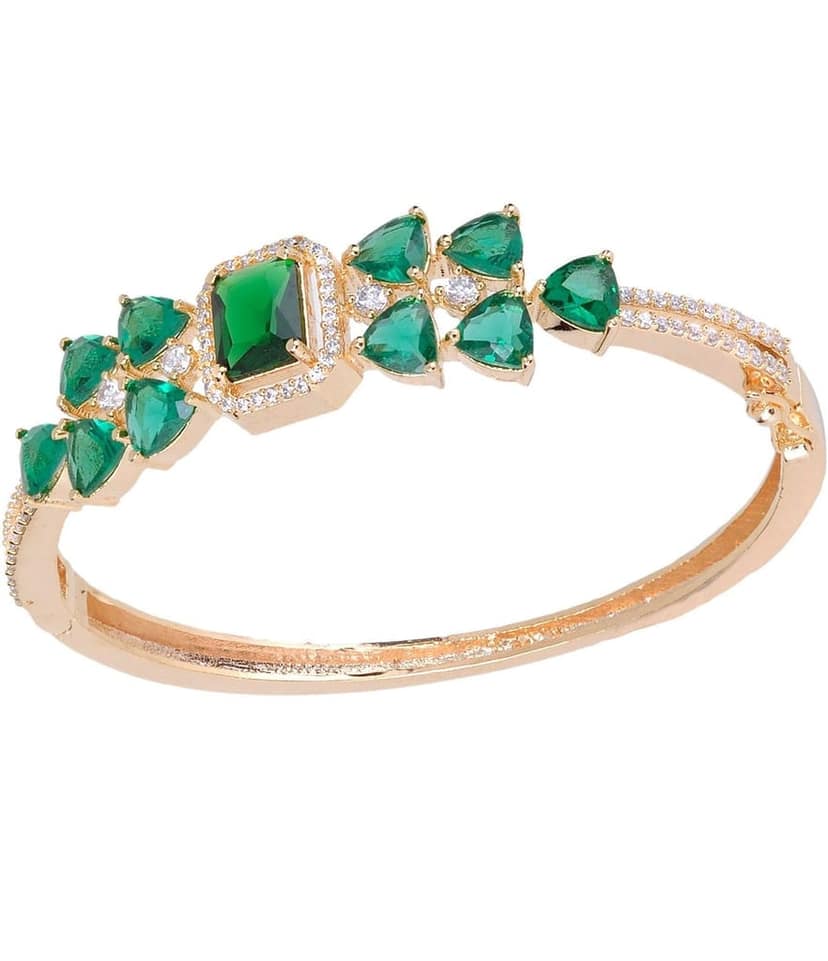 Gold plated Green AD studded handcrafted stylish Bracelet for Women & Girls view 3