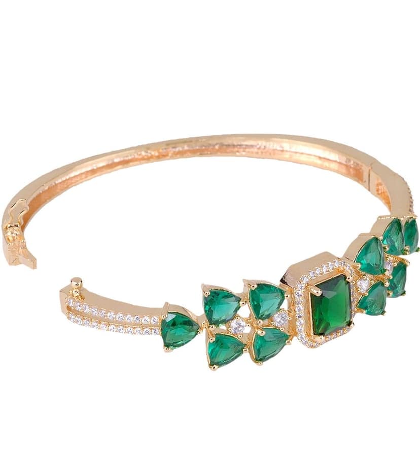 Gold plated Green AD studded handcrafted stylish Bracelet for Women & Girls view 5