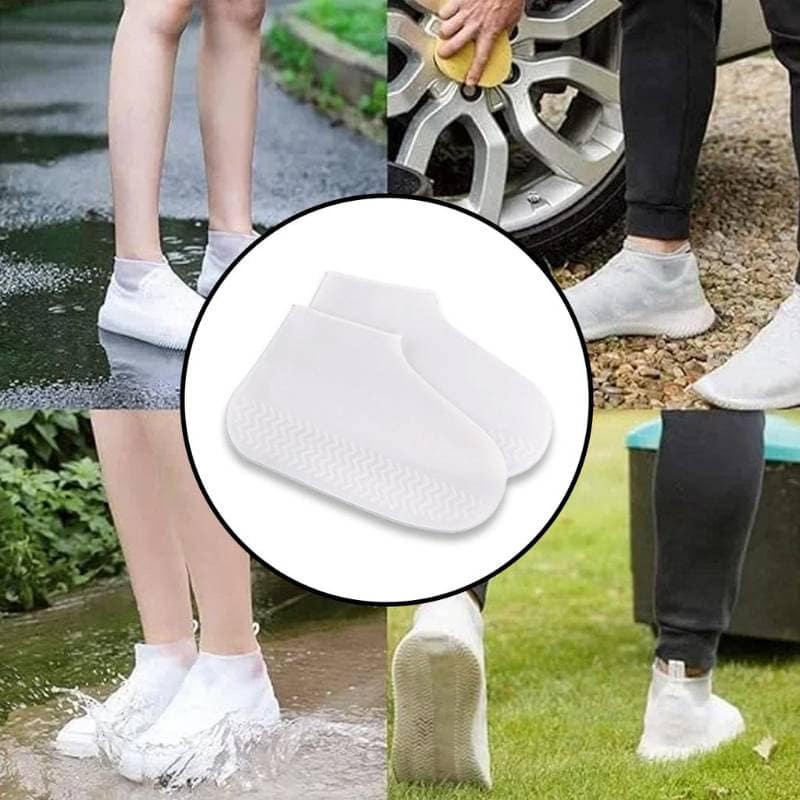 Waterproof Silicone Reusable Shoe Covers (White, Medium) | Slip-Resistant Rain Boot Protectors | Outdoor & Rainy Weather view 2