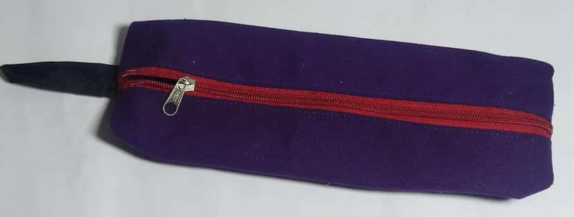 Purple Canvas Pencil Case with Red Zipper view 3