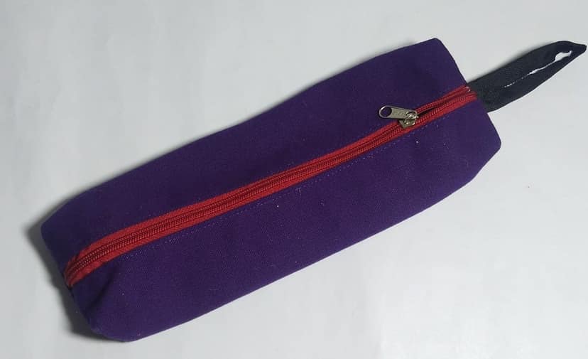 Purple Canvas Pencil Case with Red Zipper view 4