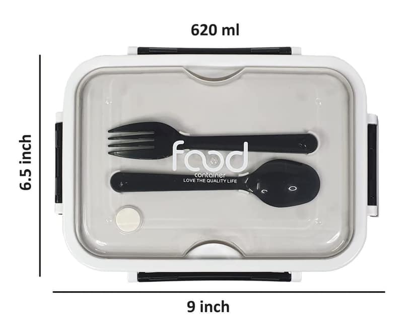 The Ubals 3 in 1 Insulated Stainless Steel Tray Food Plate Container, Lunch Box with Spoons for Boys/Girls and Office/School (620Ml) view 2