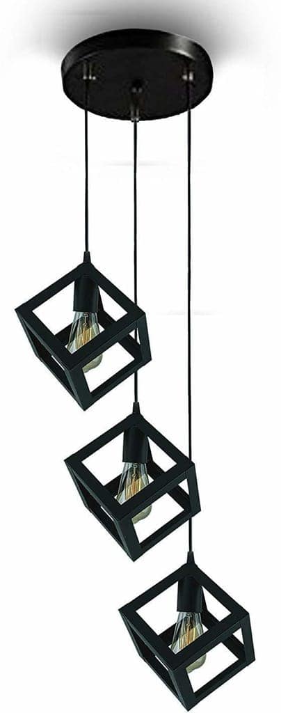 SPARKWORLD Hanging Cube 3-Layer Pendant Ceiling Light | Modern Metal Cage Hanging Lamp for Home & Commercial Decor | Size: 20X20 cm | Colour: Cube (Set of 3) view 2