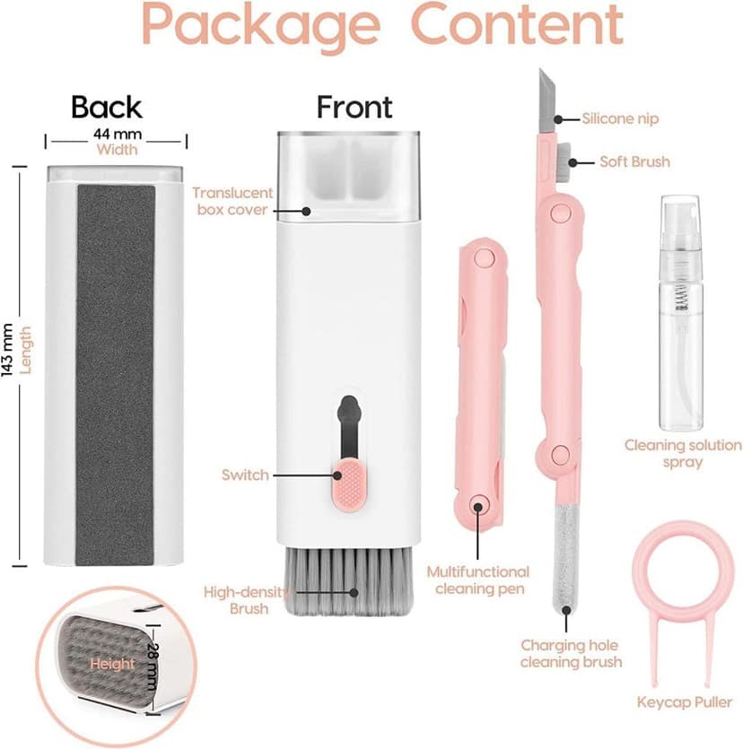 WUGO:: 7 in 1 Electronic Cleaner Kit for Keyboard, Monitor, Laptop, Mobile, AirPods & Camera | Multifunction Gadget Cleaning Kit with Brush, Spray Bottle, Key Puller & Cleaning Pen (Original Quality) view 6