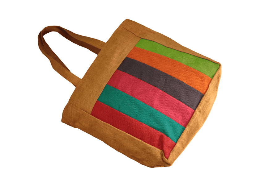 Handmade Jute Tote Bag with Colorful Patchwork Design view 5