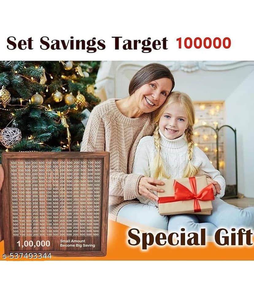 Wooden Piggy Money Bank Saving Box With Saving Target Upto 1 Lakh (Brown) view 2