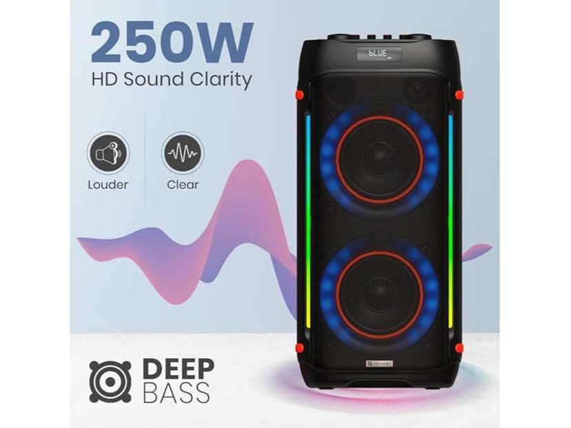 Portronics Iron Beats IV Dual 6 inch Subwoofer, RGB LED Lights, Wireless Karaoke Mic, Upto 4 Hours Playtime view 2