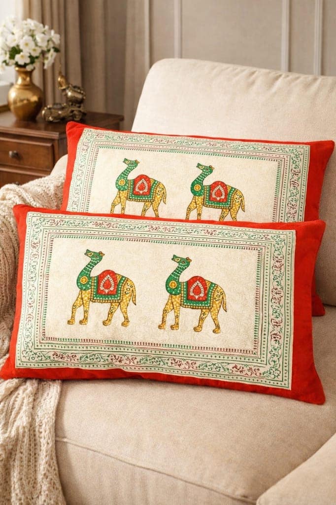 Jaipur Traditional Heritage Cotton King Size Bedsheets 90x108 Inches, 2 Pillow Covers , Royal Luxury Heritage, Camel Hand Block Print Appaearance, 144 TC-1 Set( 3Pcs in 1 Set) Available Colour Pink City Red) view 4