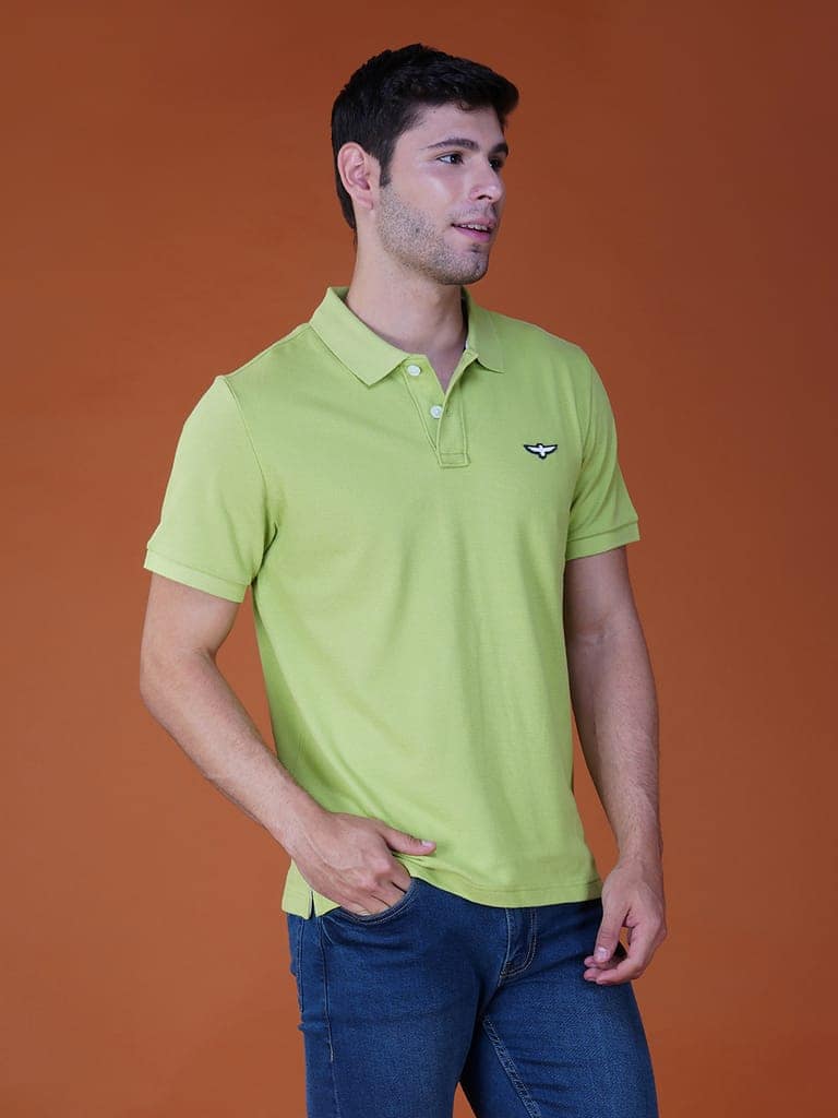 Solid Polo Shirt-LIME view 6