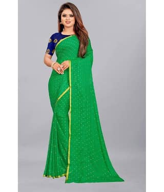 Rhey Chiffon Printed Saree With Unstitched Blouse Piece ( Yellow )