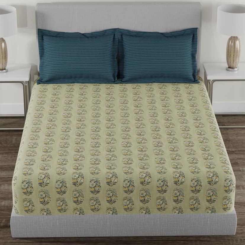 Trident Home Essential Bedsheet, 144 Thread Count, 100% Cotton, Bedsheet, Soft Finish Sheet Set