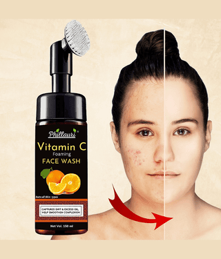 Phillauri Brightening Vitamin C Foaming Face Wash with Built-In Face Brush - 150 ml