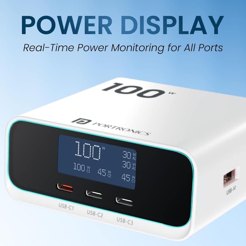 Portronics 100W Adapto 100D Fast Charging 5 Port Adaptor with LCD Power Display view 3