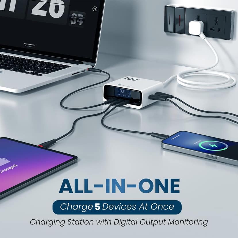 Portronics 100W Adapto 100D Fast Charging 5 Port Adaptor with LCD Power Display view 4