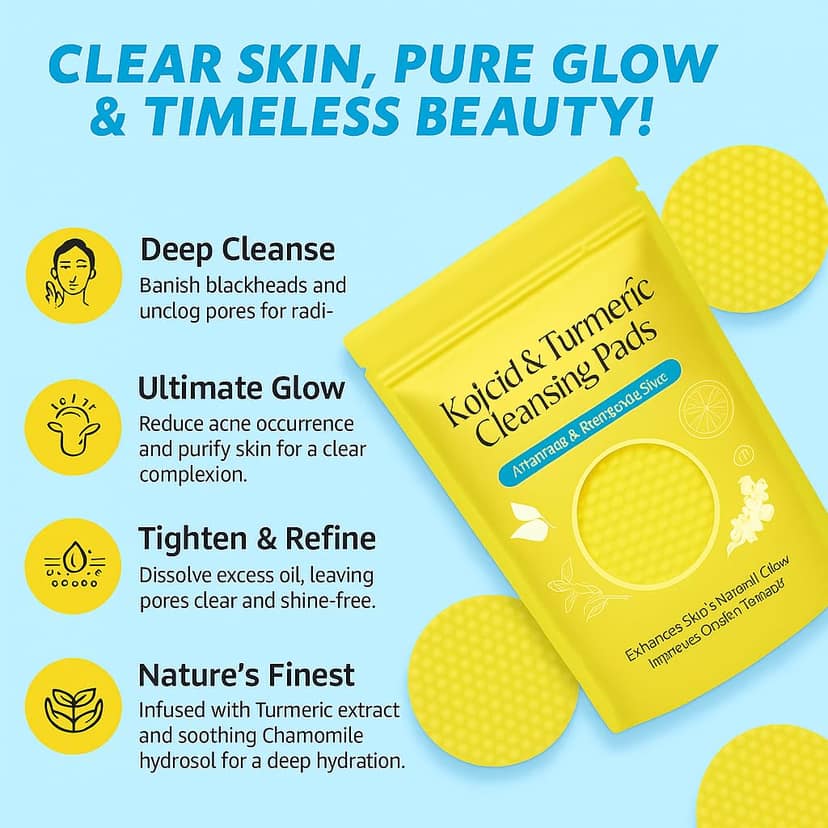Kojic Acid & Turmeric Cleansing Pads – Skin Brightening & Acne Control 60PCS view 8
