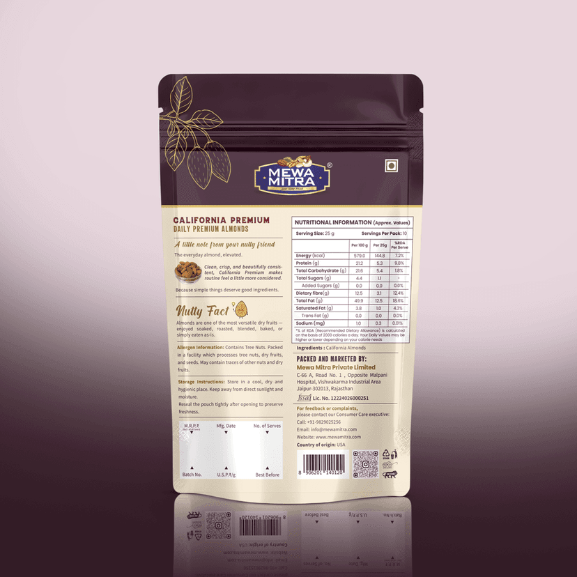Mewa Mitra Premium California Select Almonds 250g | Natural Badam | High Protein Dry Fruits view 2