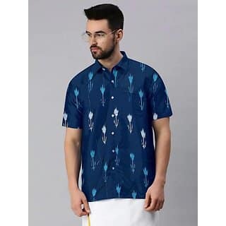 OMSAIFAB Men Self Design Casual Dark Blue Shirt