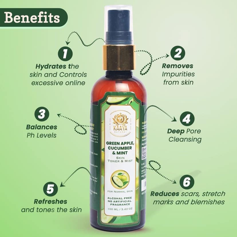 Kaaya Natural Green Apple, Cucumber & Mint Toner & Mist 100ML Bottle (BUY 1 GET 1 FREE) view 3