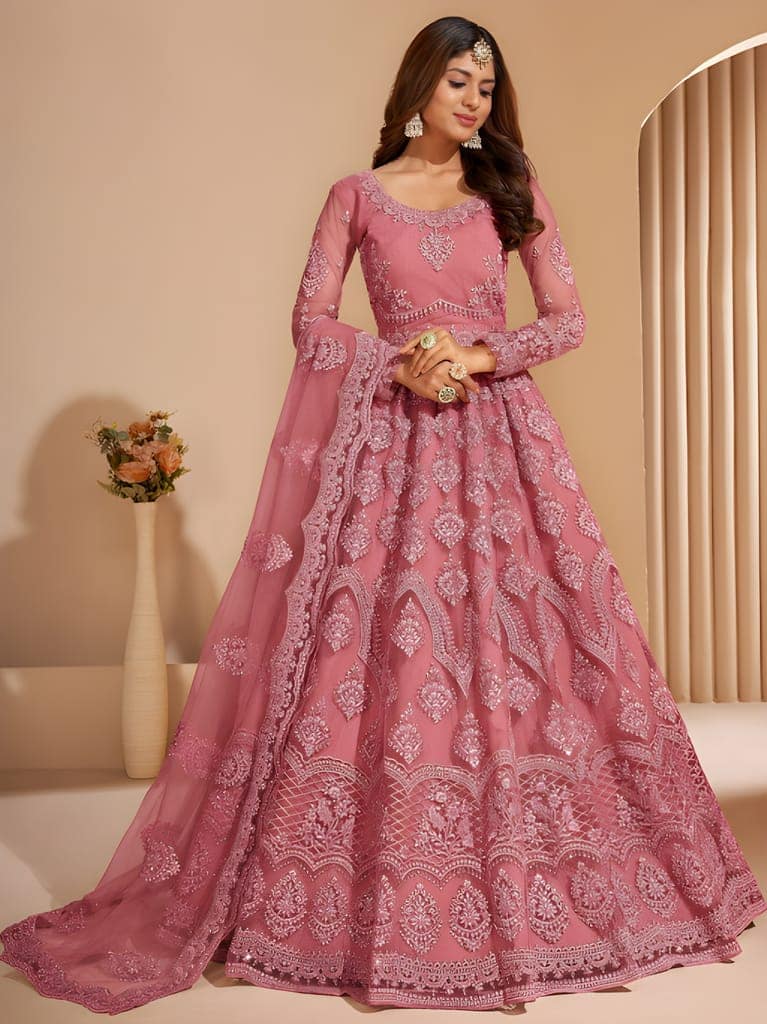 Fancy Floral Thread Work Semi-Stitched Lehenga | Unstitched Blouse with Inner Fabric | Stitched Dupatta | Traditional Party Wear (Original) view 3