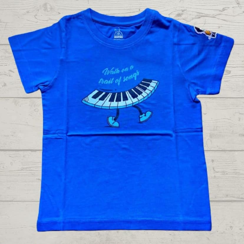 KUCHU Unisex T-Shirt | Walk On A Trail of Song Print | 8–9 Years | Cotton Fabric | Breathable | Casual Wear | Graphic Tee | Everyday Wear Blue view 3
