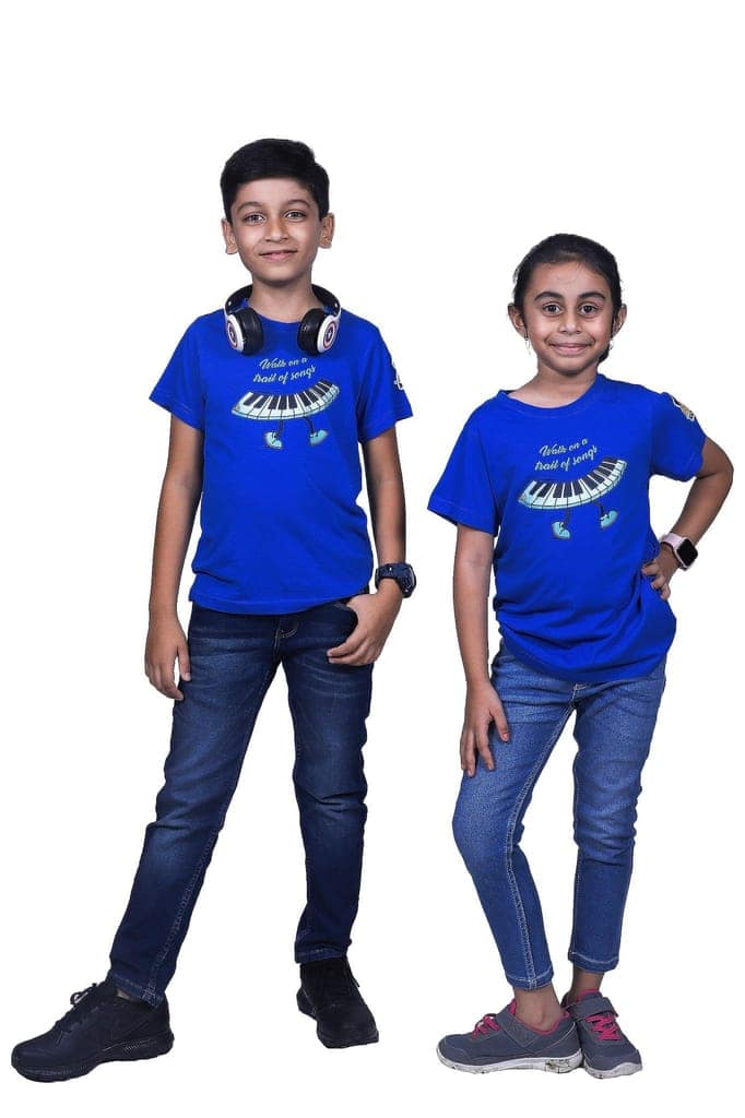 KUCHU Unisex T-Shirt | Walk On A Trail of Song Print | 8–9 Years | Cotton Fabric | Breathable | Casual Wear | Graphic Tee | Everyday Wear Blue view 4