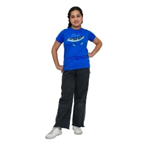 KUCHU Unisex T-Shirt | Walk On A Trail of Song Print | 8–9 Years | Cotton Fabric | Breathable | Casual Wear | Graphic Tee | Everyday Wear Blue view 8