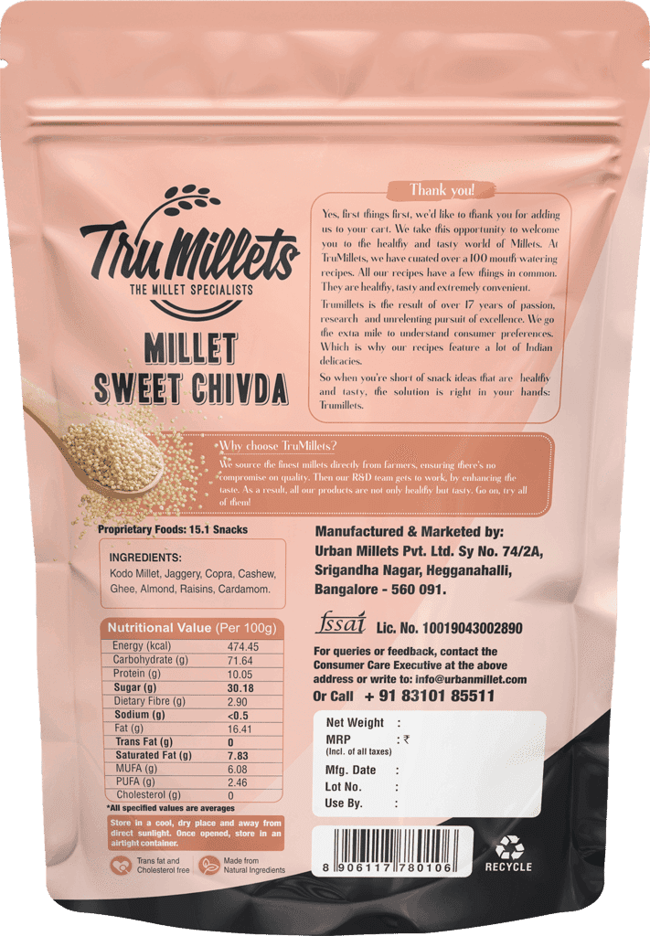 Trumillets Ready to Eat Khara Chivda 125g, Sweet Chivda, Millet Bites 125g and Murukku Sticks 125g view 6