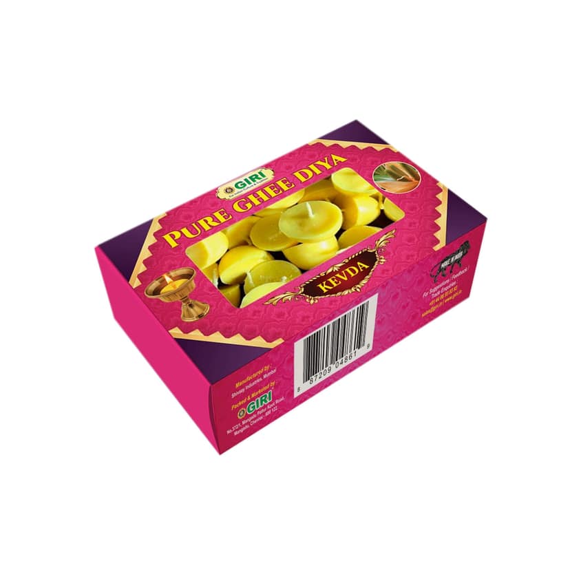 Giri Pure Ghee Diya - 20 Pcs | Ghee Wicks | Diya Batti | Jyot Batti | Ghee Cotton Wicks for Pooja Kewda view 2