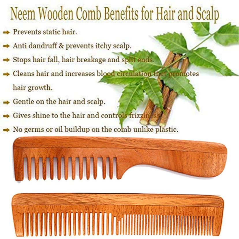 Wooden Comb for Women & Men Hair Growth AntiDandruff Detangle Frizz & Curly Hair Pack of 4 view 6