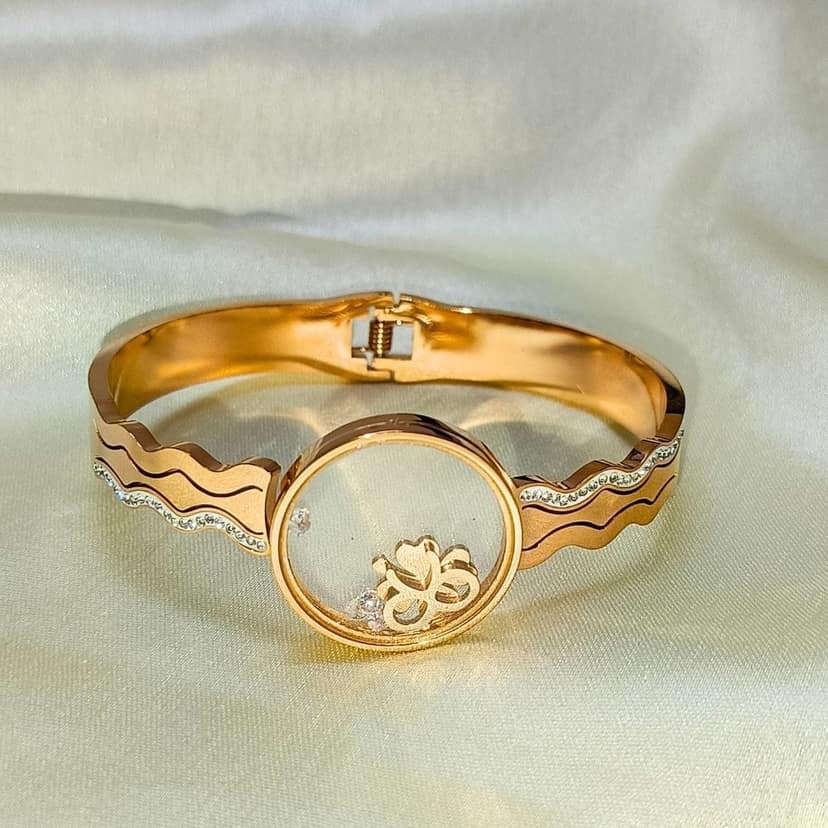 Jewelryklub Anti Tarnish Rose Gold American Diamonds Bracelet Bangle Kada With Transparent Glass With Small American Diamonds For Girls & Women view 3