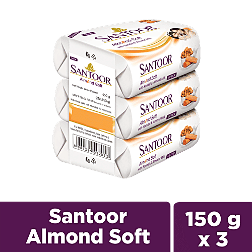 Santoor Sandal & Almond Milk Soap - For Soft & Moisturise Skin, 150 g (pack of 3)