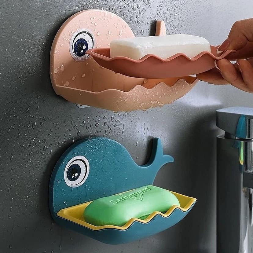 V3Deals Soap Stand Holder for Bathroom Kitchen Sink Magic Stickers Wall Mounted (Pack of 4 Pcs) Soap Dish Holder, Fish Design - Random Color view 3