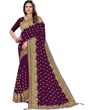 VEERAIVA Georgette Embroidered Saree With Unstitched Blouse Piece ( Blue )