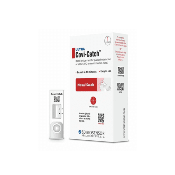 SD Biosensor Ultra Covi Catch Self Test Kit (Pre Filled Extraction Tube, Test Card, Sterile Nasal Swab, Biohazard Bag , Each 1 No)