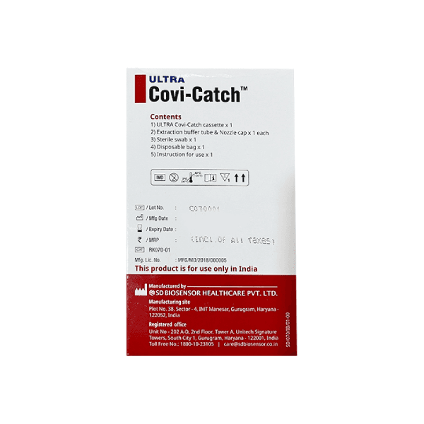 SD Biosensor Ultra Covi Catch Self Test Kit (Pre Filled Extraction Tube, Test Card, Sterile Nasal Swab, Biohazard Bag , Each 1 No) view 2