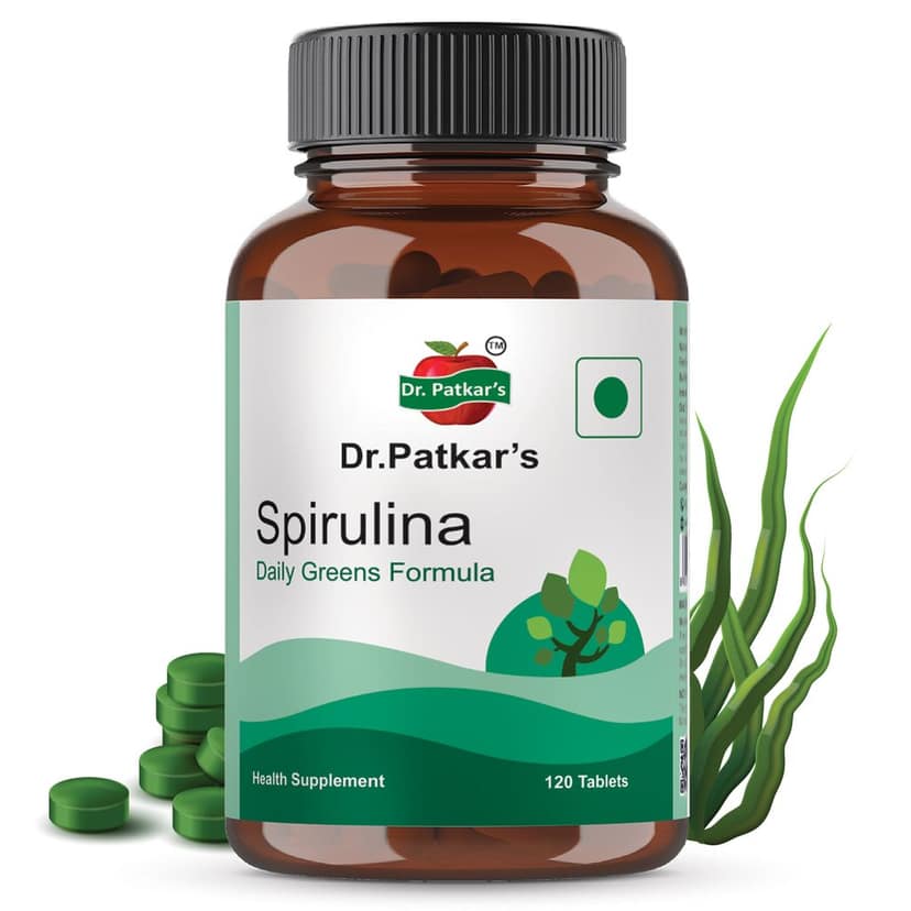 Dr. Patkar's Spirulina 120 Tablets With Protein-rich vegetarian | 2000 mg Per Serving | Superfood Support Detox, Energy Level & Immunity Booster | For both Men & Women