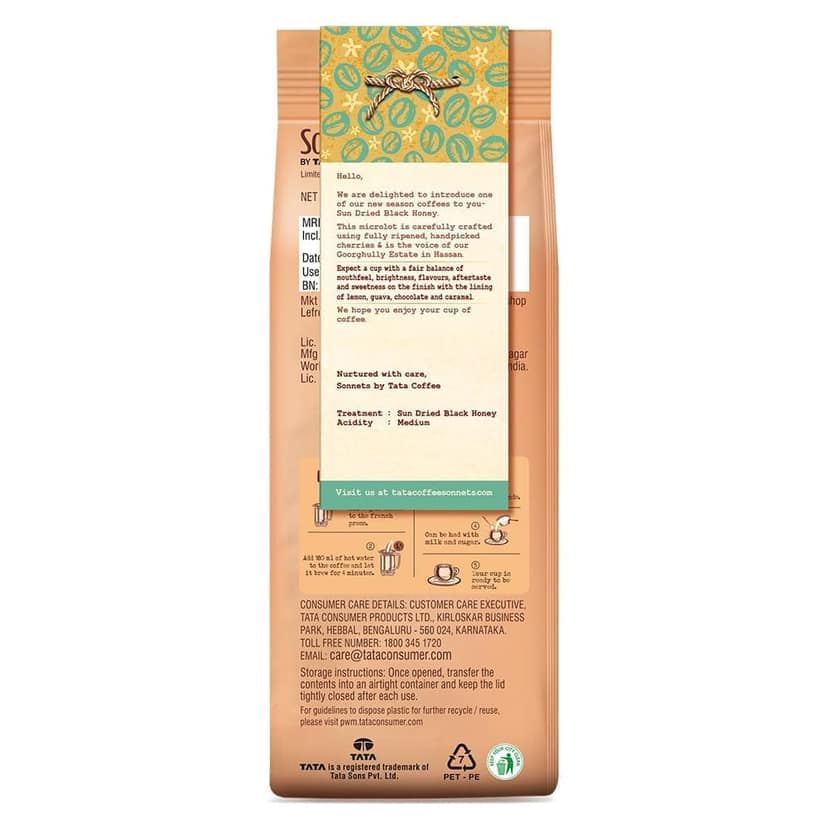 Tata Sonnets Goorghully Sun Dried Red Honey, Dark Roast, Filter Coffee, 250g, Brown, Reserve Single-Origin Coffee, Freshly Dried Ground Coffee view 6