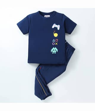 Nite Flite Pack of 1 Boys 100% Cotton Nightsuit Set ( Blue )