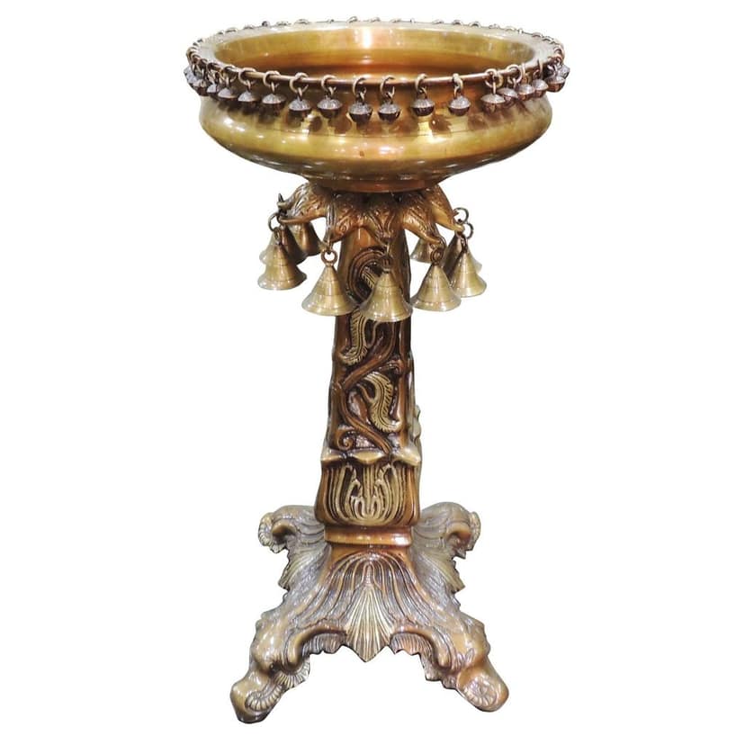 Brass Pillar Urli for Home Decor - Heavy Decorative Bowl, Diameter : 12 Inch (BSMAS1489 A) view 3