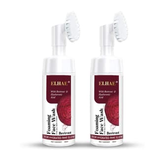 ELHAE Beetroot Gentle Foaming Face Wash Pack of 2, Built-In Brush for Deep Cleansing with Hyaluronic Acid for Hydrated Pink Glow, 150ml Each | Cleanses, Hydrates & Soothes Skin | Suitable for All Skin Types
