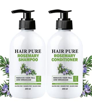 Hair Pure Rosemary Shampoo & Conditioner Combo | With Natural Rosemary Extracts | Reduces Hair Fall & Breakage | Strengthens, Nourishes & Promotes Healthy Hair Growth | Frizz Control, Smooth & Shiny Hair for All Hair Types | 250 ml Each (Pack of 2)