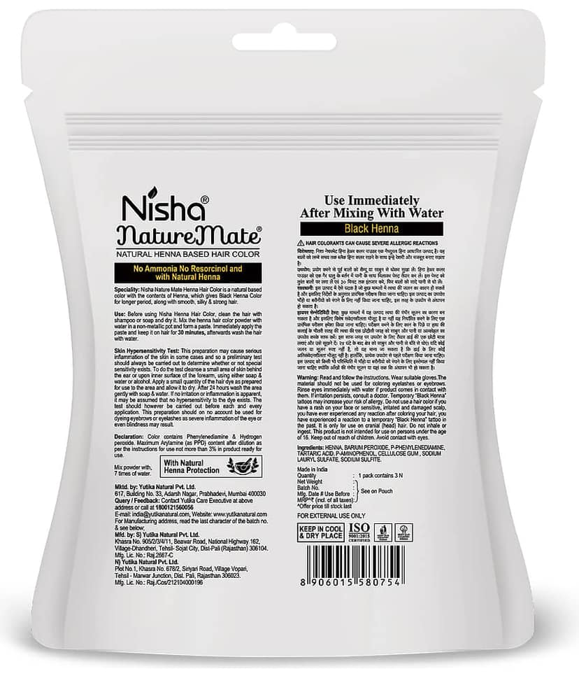Nisha Nature Mate Henna Based Hair Color, Black Henna Powder for Hair Colour, Ammonia Free Hair Color 45g Pack of 5 view 2